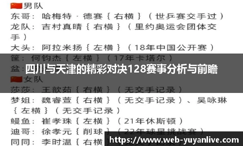 四川与天津的精彩对决128赛事分析与前瞻